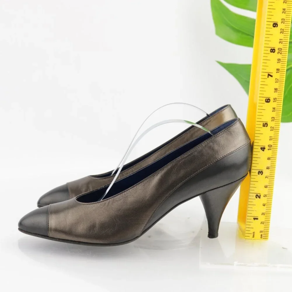 Vintage Oscar de la Renta‎ Womens Pump Size 7.5 Bronze Leather Cone Heel Shoes